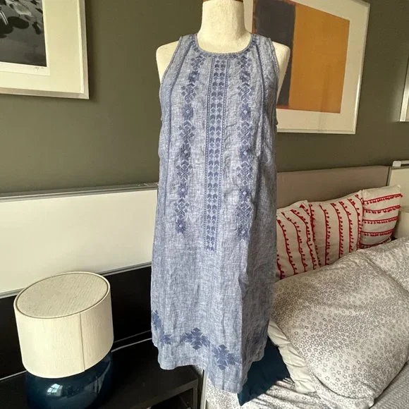 Artisan NY 100% Linen Sleeveless Summer Dress with Embroidery US 6 - 1D1261 Artisan NY 100% Linen Sleeveless Summer Dress with Embroidery US 6 - 1D1261